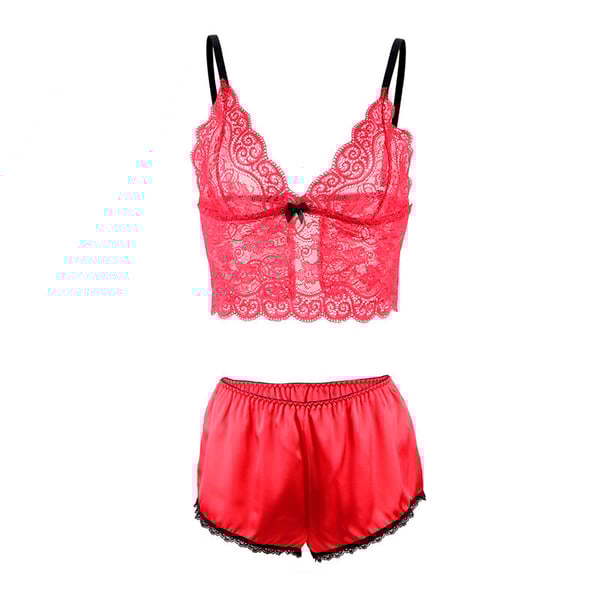 SUBBLIME - 953904 CHEMISIER DE NUIT EN SOIE ET DENTELLE + CULOTTE ROUGE L/XL