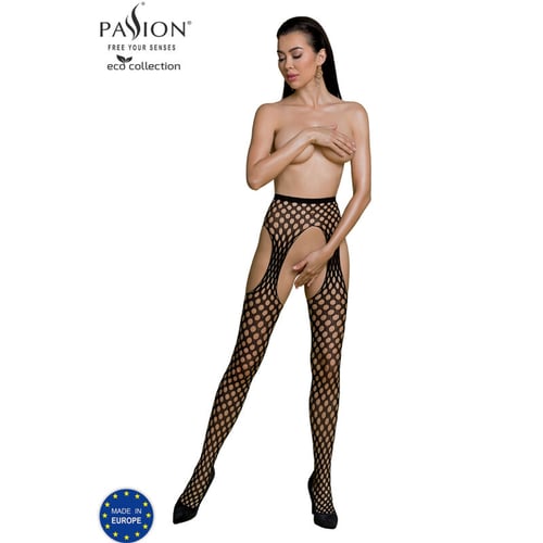 PASSION WOMAN GARTER &amp; STOCK PASSION - COLLEZIONE ECO BODYSTOCKING ECO S003 NERO