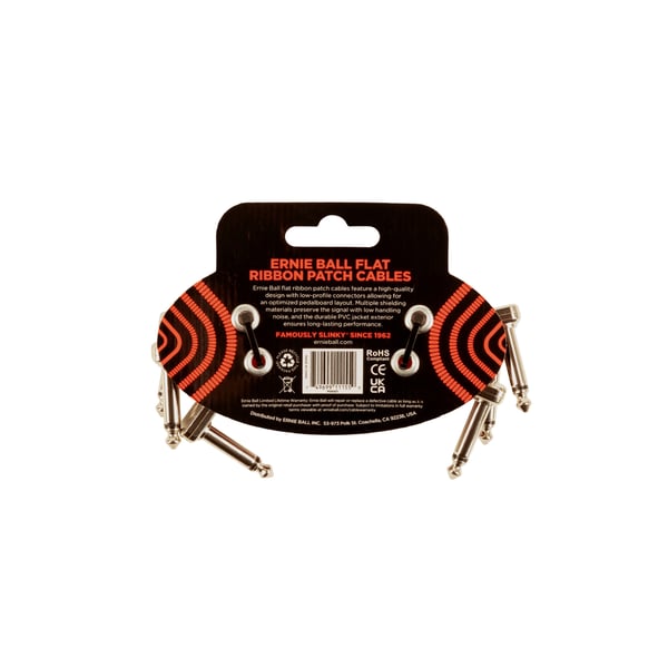 Ernie Ball 6401 Flat Ribbon Patch Cable Red 7,62cm 3-Pk