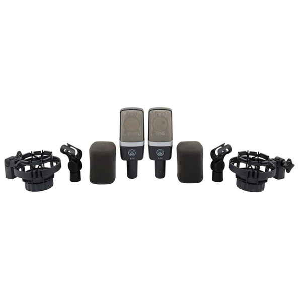 AKG ACOUSTIC AKG C214 SET 2 MICROFONI STUDIO E LIVE A CONDENSATORE LARGO DIAFRAMMA VOCE E STRUMENTI + SOSPENSIONE A RAGNO + CUSTODIA IN METALLO + ADATTATORE E SUPPORTI