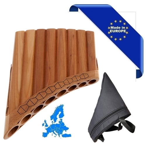 HORA FLAUTO DI PAN SOLIST SOPRANO IN DO MADE IN EUROPE + BORSA 8 CANNE DO2-DO3 IN ACERO FORMA CURVA ORNAMENTO INTAGLIATO