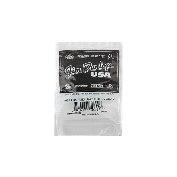 Dunlop 466R135 Tortex Flex Jazz III XL 1.35 mm Bag/72