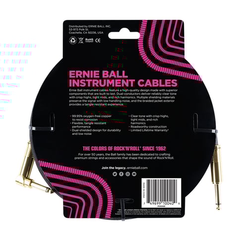 Ernie Ball 6086 Cavo Braided Black Gold Tips 5,49 m