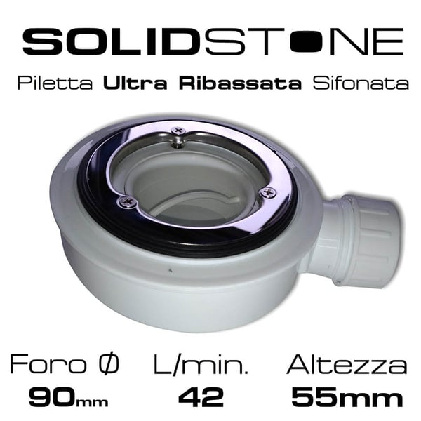 Piletta sifonata diametro 90 mm ribassata per piatto doccia cromo 836/