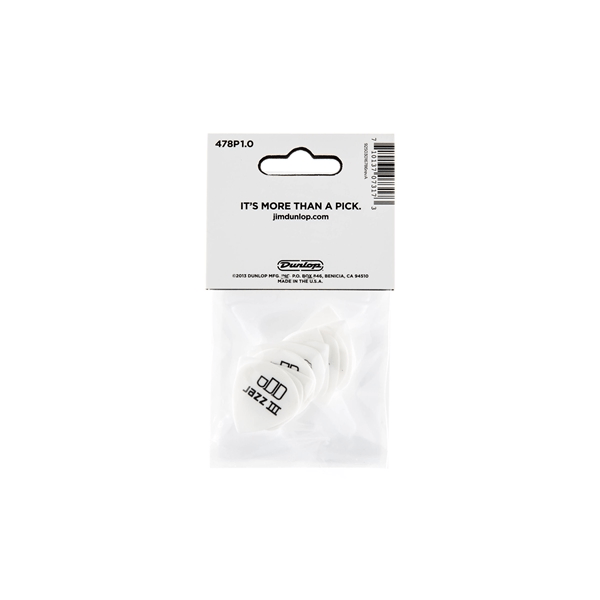 Dunlop 478P.100 TORTEX WHITE JAZZ III, 1.0 MM