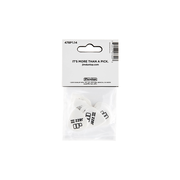 Dunlop 478P1.14 TORTEX WHITE JAZZ III, 1.14MM