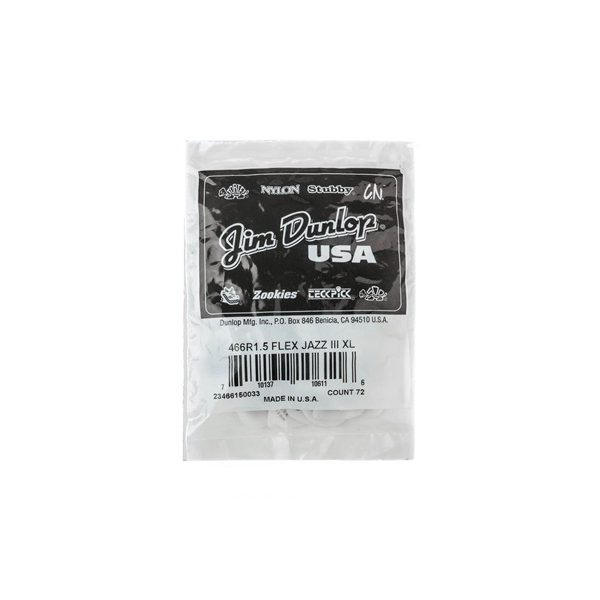 Dunlop 466R150 Tortex Flex Jazz III XL 1.5 mm Bag/72