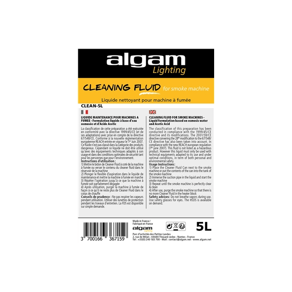Algam Lighting CLEAN-5L Liquido Pulizia Macchina del Fumo 5L