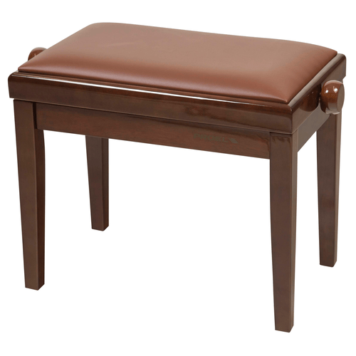 PROEL STAGE Panca professionale regolabile in legno per piano ed organo. Telaio Noce lucido. Cuscino imbottito con rivestimento in similpelle marrone.