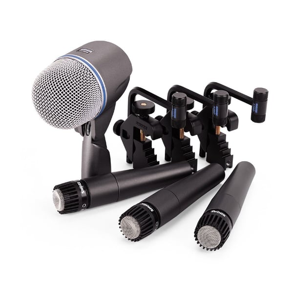 SHURE CENTRE SHURE DMK 57-52 KIT MICROFONI PER BATTERIA COMPOSTO DA 3 SM 57 + 1 BETA 52 + 3 SUPPORTI MONTAGGIO A56D