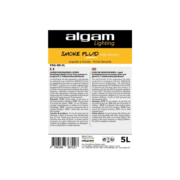 Algam Lighting FOG-HD-5L Liquido Fumo Alta Densità 5L