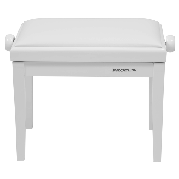PROEL STAGE Panca professionale regolabile in legno per piano ed organo. Telaio Bianco lucido. Cuscino imbottito con rivestimento in similpelle bianca.