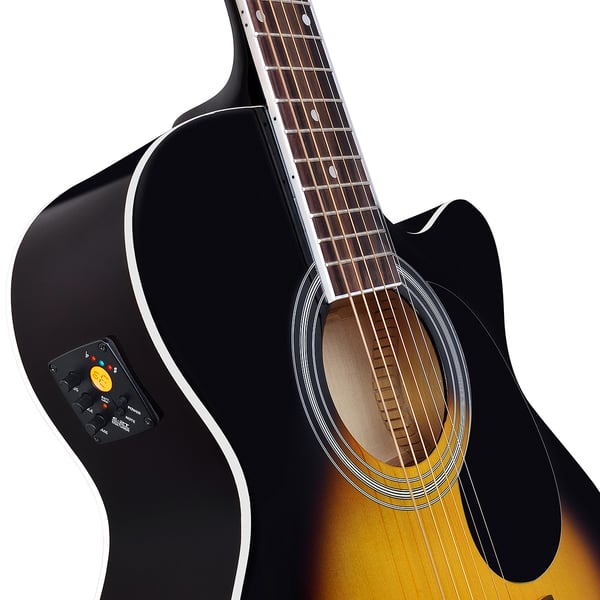 SOUNDSATION Chitarra acustica mini jumbo cutaway con top in abete e preamp. Modello YELLOWSTONE-MJCE-SB