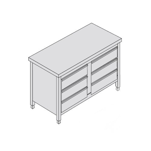 Cassettiera 100x70x85 acciaio inox 304 6 cassetti ristorante pizzeria RS5854