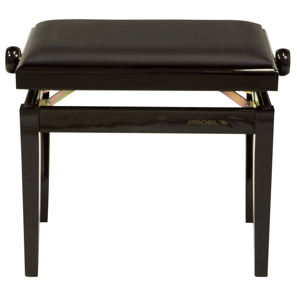 PROEL STAGE Panca professionale regolabile in legno per piano ed organo. Telaio Nero lucido. Cuscino imbottito con rivestimento in similpelle nera.