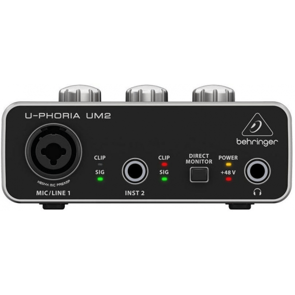 BEHRINGER UM2 U-PHORIA INTERFACCIA 2X2 USB SCHEDA AUDIO 2 IN 2 OUT PREAMPLIFICATORE MICROFONICO SOFTWARE PC MAC EX-DEMO