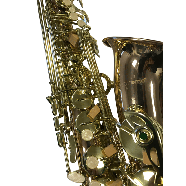 EXTREME JBAS-03 SAX ALTO DA STUDIO IN OTTONE FINITURA OTTONE ROSATO LACCATO CON CHIAVE DEL FA ACUTO + BOCCHINO + TRACOLLA E PANNO + CUSTODIA RIGIDA IN ABS CON STRAP E DOPPIE CERNIERE COLORE OTTONE ROSATO