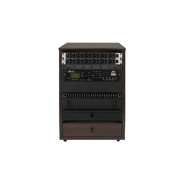 Gator Frameworks GFW-ELITESTUDIORK12-BRN Rack da studio inclinato 12 unità con finitura in noce scuro<br>
