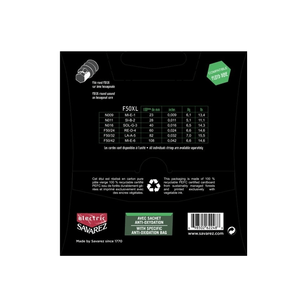 Savarez F50XL Corde Focus per Chitarra Elettrica 9-42, Set/6
