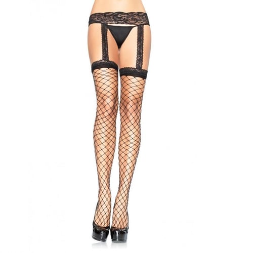 LEG AVENUE - NETZSTRÜMPFE MIT SCHWARZEM SPITZE STRUMPF