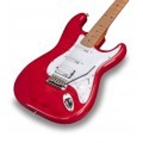SOUNDSATION Chitarra elettrica double cutaway con 2 single coil + humbucker splittabile e meccaniche autobloccanti (equipaggiata Wilkinson, tastiera e manico in acero roasted, top fiammato). Modello RIDER-DELUXE-M RD