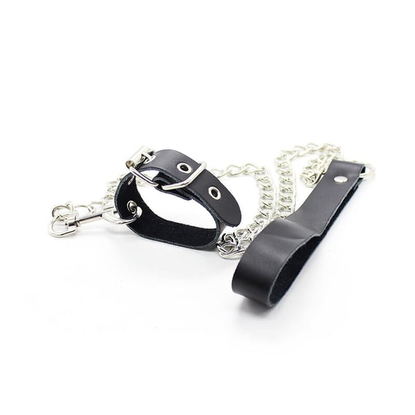 OHMAMA-Halsband für Penis und Ledergürtel mit Metallkette