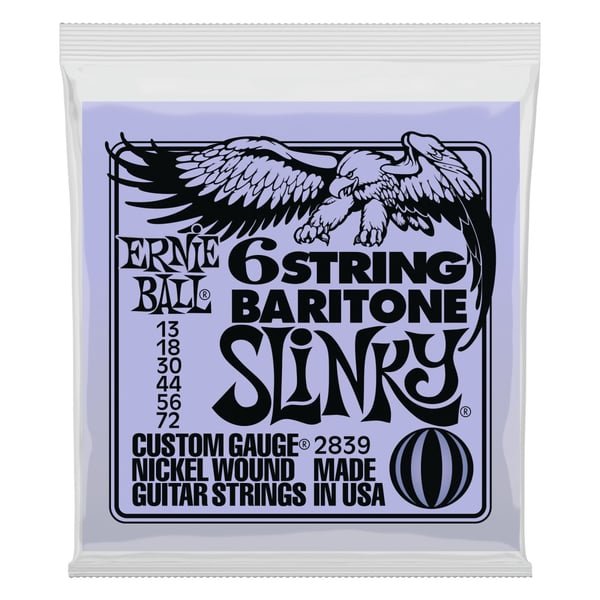 ERNIE BALL Corde Slinky per chitarra baritono a 6 corde con capicorda piccoli e scala 29 5/8. Modello P02839