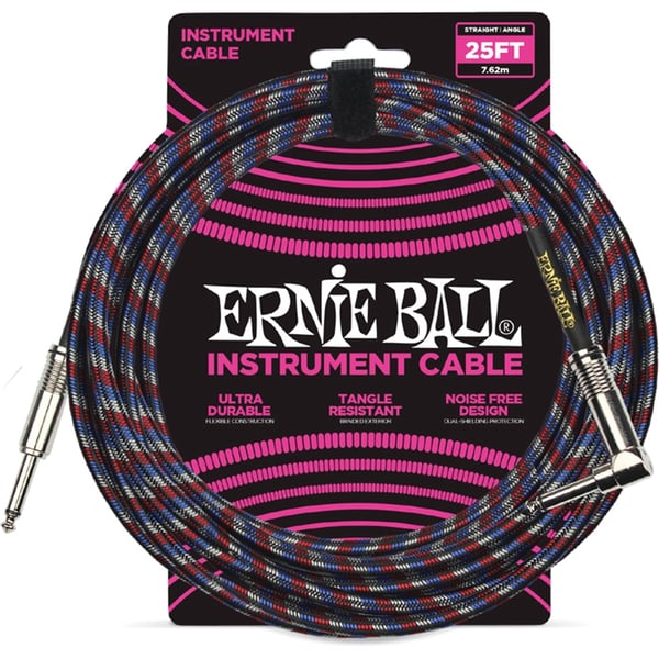 Ernie Ball Cavo Intrecciato 6063 Nero/Rosso/Blu/Bianco 7,62 m
