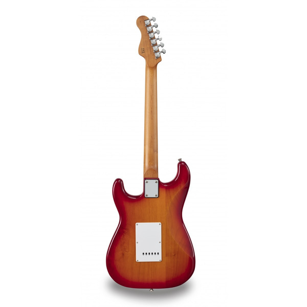 SOUNDSATION Chitarra elettrica double cutaway con 2 single coil + humbucker splittabile e meccaniche autobloccanti (equipaggiata Wilkinson, tastiera e manico in acero roasted, top fiammato). Modello RIDER-DELUXE-M ACSB
