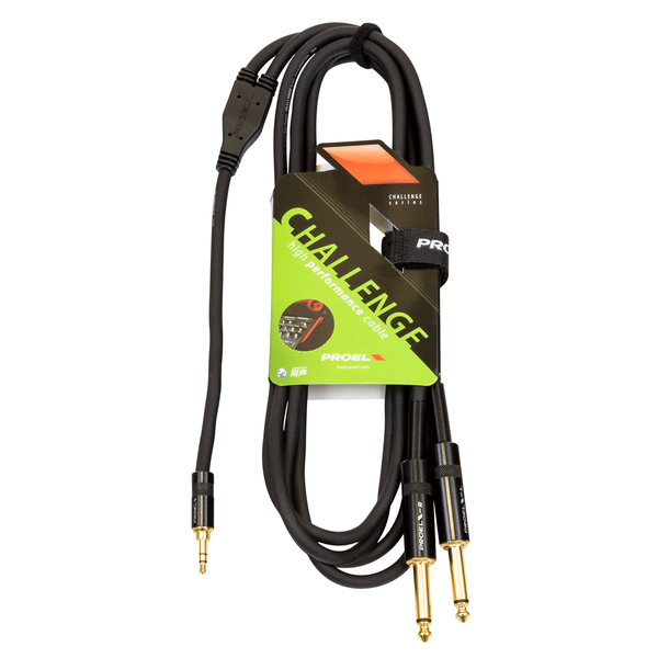 PROEL STAGE Cavo audio professionale "Y" con connessioni spina jack Stereo Yongsheng Ø 3.5 mm (cavo da 16 cm) - 2 x spina jack Mono Ø 6.3 mm Yongsheng. Lunghezza: 3 metri. Colore disponibile: Nero. Altre lunghezze disponibili: visualizzare le specifiche tecniche