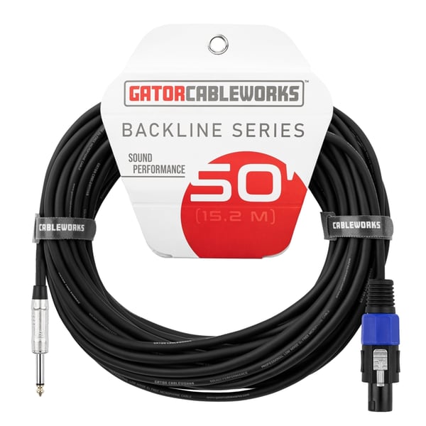 Gator Cableworks GCWB-SPK-50-1TL Cavo speaker jack TS dritto/speakon 15 m Serie Backline