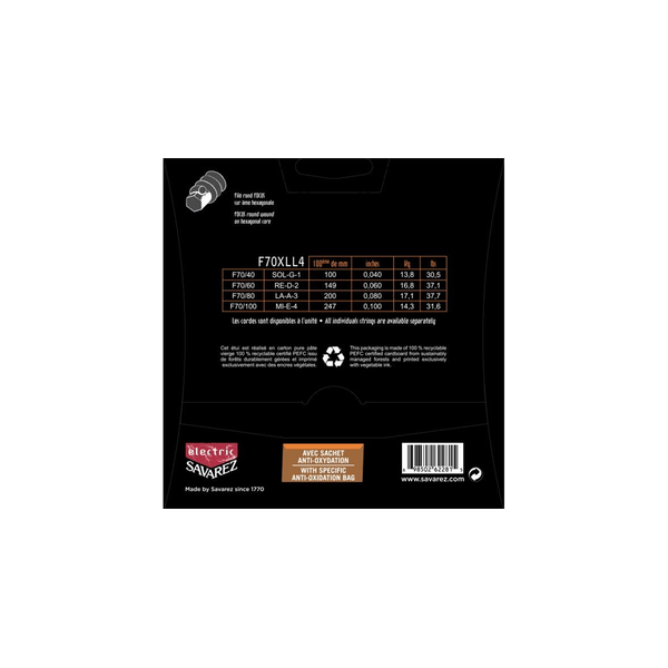 Savarez F70XLL4 Corde Focus per Basso Elettrico 40-100, Set/4