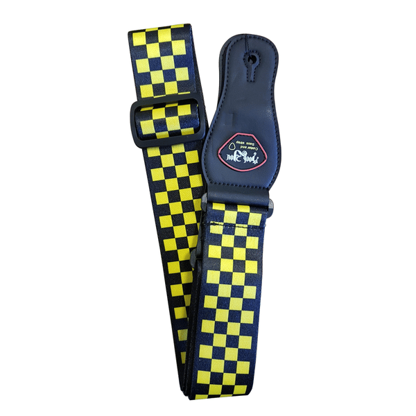 EXTREME S-1203 YW YELLOW TRACOLLA REGOLABILE PER CHITARRA E BASSO CON DECORAZIONE A SCACCHI COLORE GIALLO