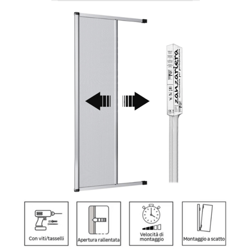 Zanzariera Laterale A Molla Con Freno In KIT DA TAGLIO Colore Bianco RAL 9010. Misure 160 x 250 cm