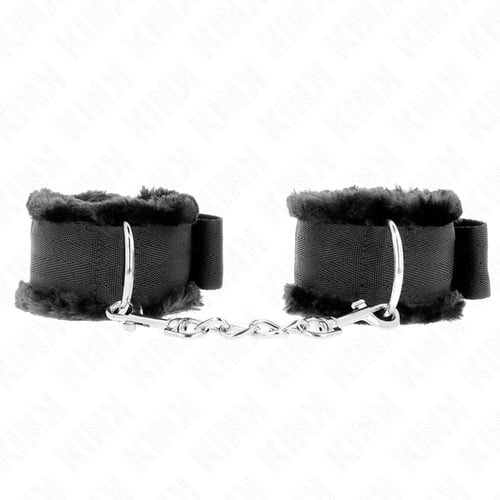 KINK WRIST RESTRAINT KINK - POGGIPOLSI FODERATI IN PELLICCIA NERI REGOLABILI 17-31 CM X 7 CM