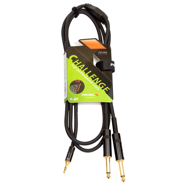 PROEL STAGE Cavo audio professionale "Y" con connessioni spina jack Stereo Yongsheng Ø 3.5 mm - 2 x spina jack Mono Ø 6.3 mm Yongsheng. Lunghezza: 1.5 metri. Colore disponibile: Nero. Altre lunghezze disponibili: visualizzare le specifiche tecniche