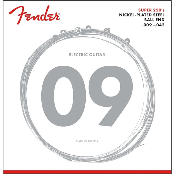 FENDER Muta per chitarra Super 250, acciaio nichelato, Ball End, scalatura 250L .009-.042, (6)