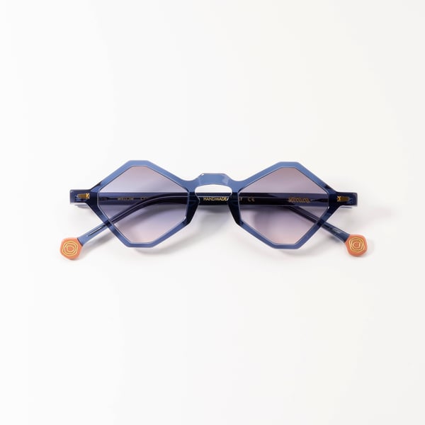 Kyme Willow Blue Diamond-Shaped Italian Sunglasses Handmade