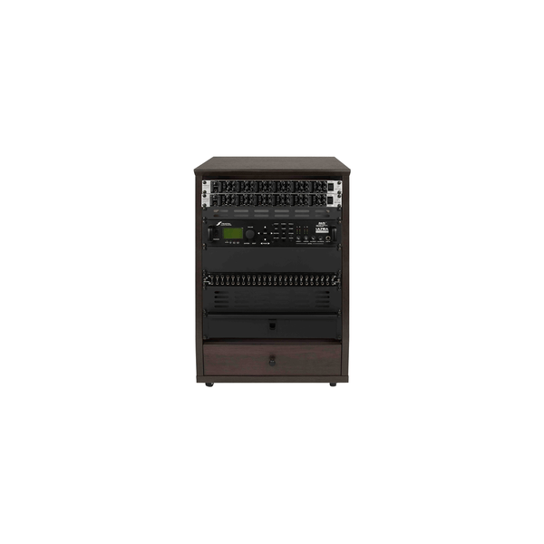 Gator Frameworks GFW-ELITESTUDIORK12-BRN Rack da studio inclinato 12 unità con finitura in noce scuro<br>