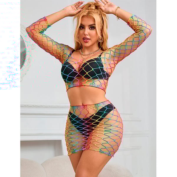 SUBBLIME - 952440 BODYSTOCKING DE REJILLA 2 PIEZAS MANGA LARGA ARCOIRIS TALLA ÚNICA