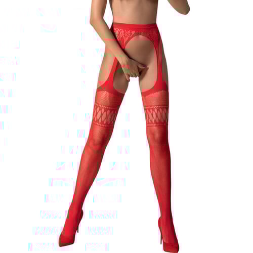 PASSION WOMAN GARTER & STOCK PASSION - S026 CALZE ROSSE CON GIARRETTIERA TAGLIA UNICA
