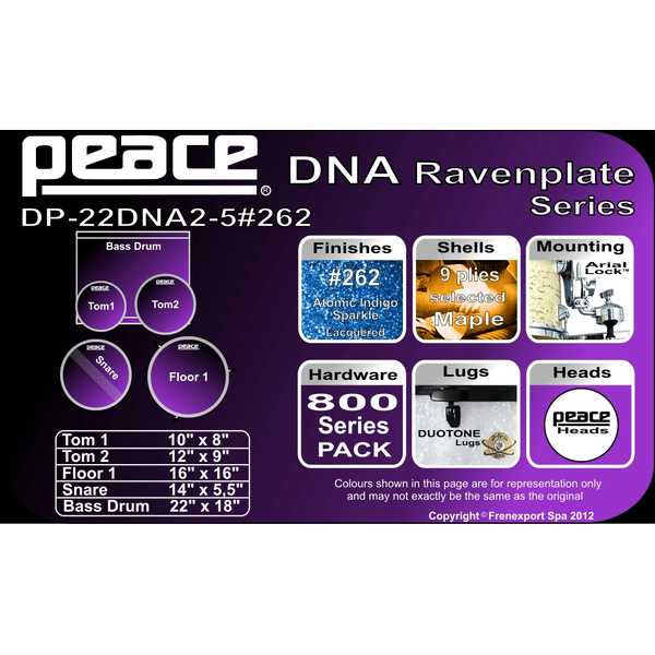 PEACE Drum Set 5 pcs in Acero Nord Americano con finiture laccate sparkle. Modello DP-22DNA2.5#262