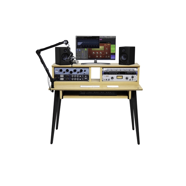 Gator Frameworks GFW-ELITEDESK-MPL Scrivania workstation Elite in acero naturale opaco per studi di registrazione e content creator<br>