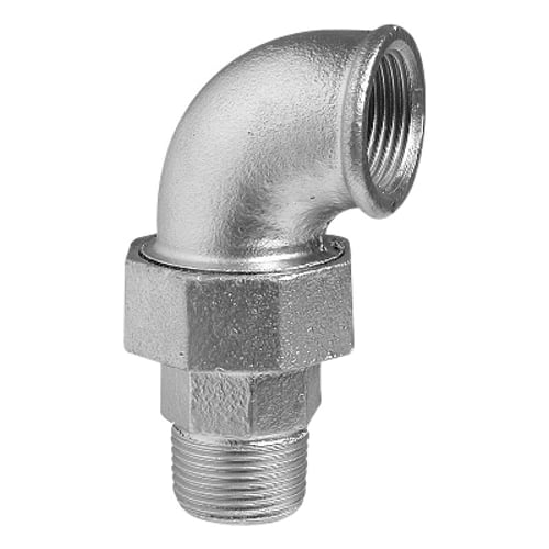 Gomito con bocchettone a 90°  sede piana m/f