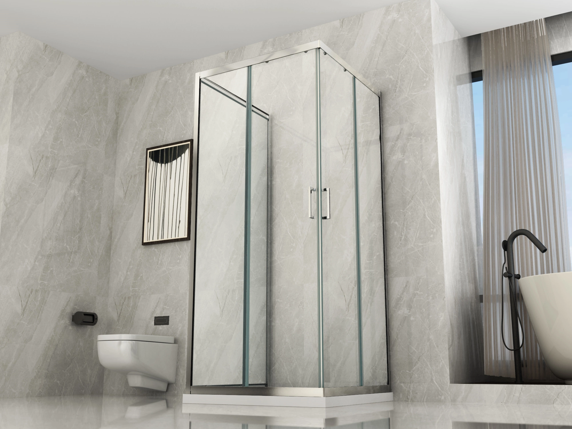 Box Doccia 3 Lati in Cristallo 6 mm Trasparente 1 Lato Fisso ed 1 Apertura Scorr - Foto 7 di 7