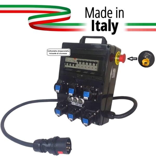 EXTREME QUADRO CORRENTE POWERBOX PER LEDWALL SPINA 32A TRIFASE 6 PRESE CEE 16A MONOFASE 3 SPIE VOLTOMETRO AMPEROMETRO EMERGENZA INTERRUTTORI CURVA D