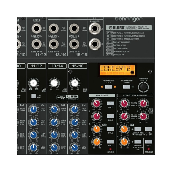 BEHRINGER XENYX QX2442USB MIXER 24 INGRESSI 8 COMPRESSORI EFFETTI KLARK TEKNIK WIRELESS READY INTERFACCIA AUDIO USB SOFTWARE