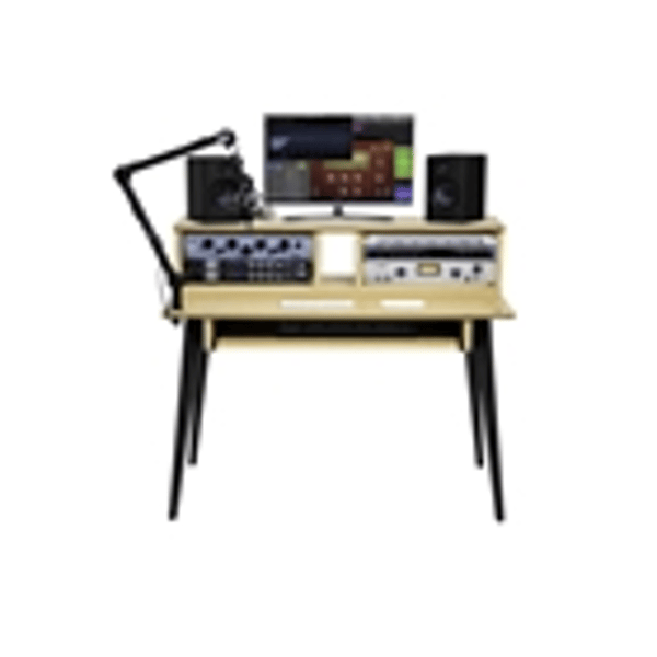 Gator Frameworks GFW-ELITEDESK-MPL Scrivania workstation Elite in acero naturale opaco per studi di registrazione e content creator<br>