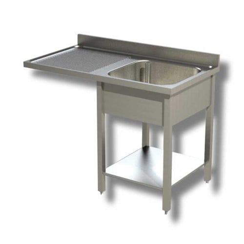 Lavello 140x60x85 acciaio inox 430 su gambe ripiano vano lavastoviglie RS4976