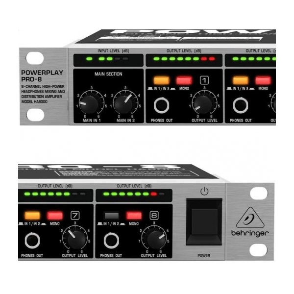 BEHRINGER HA8000-V2 POWERPLAY-PRO AMPLIFICATORE CUFFIE 8 CANALI NUOVA VERSIONE BASSO RUMORE E CONSUMO MAGGIORE RISPOSTA